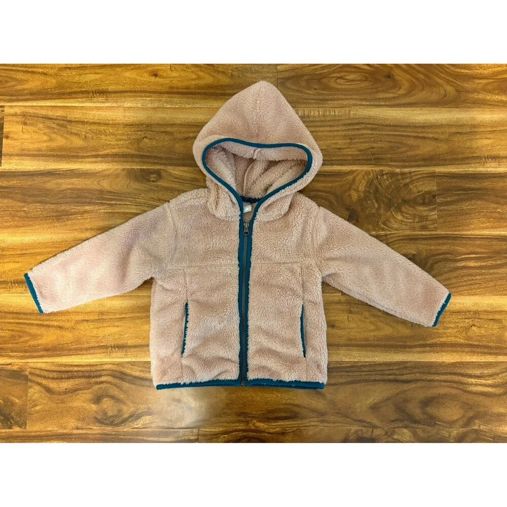Hanna Andersson Marshmallow Fleece Jacket, Pink with Teal Trim, Size 3T